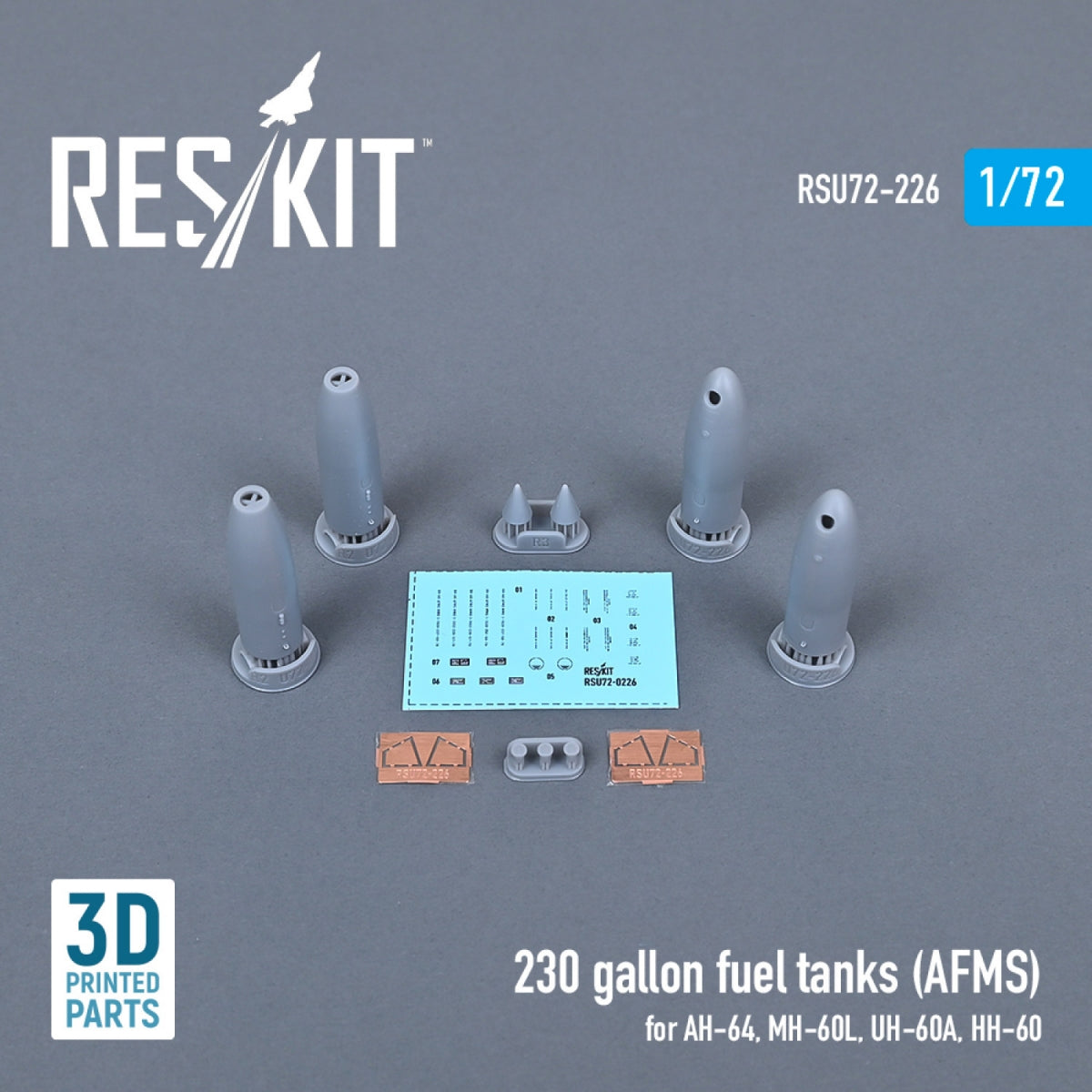 RESKIT RSU72-0226 230 GALLON FUEL TANKS (AFMS) FOR AH-64, MH-60L, UH-60A, HH-60 (2 PCS) (3D PRINTED) 1/72 – image 2