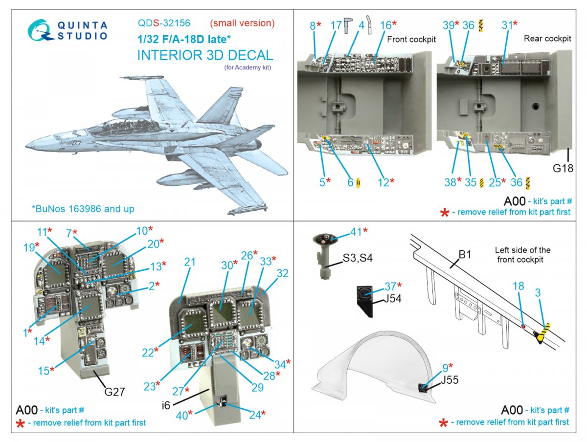 Quinta Studio QDS-32156 F/A-18D late 3D-Printed &amp;amp; colored Interior on decal paper (Academy) (Small version) 1/32 – imagen 12
