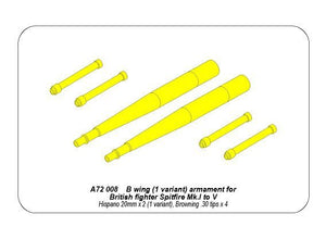 Aber A72 008 B wing (1 variant) armament for British fighter Spitfire Mk.I to V; Hispano 20mm x 2 (1 variant), Browning .30 tips x 4 1/72 – immagine 4