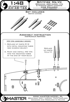 Master AM-48-166 Spitfire Mk. Vc - 20mm Hispano cannon barrels in shrouds and .303 Browning barrel tips (for Eduard model) 1/48 – Bild 2