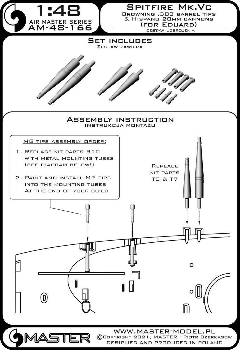 Master AM-48-166 Spitfire Mk. Vc - 20mm Hispano cannon barrels in shrouds and .303 Browning barrel tips (for Eduard model) 1/48 – Bild 2