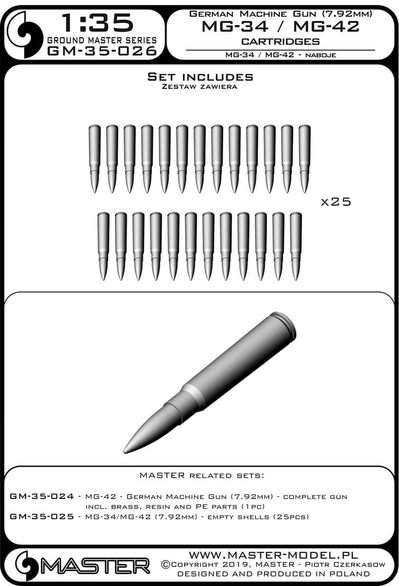 Master GM-35-026 MG-34/MG-42 (7.92mm) - cartridges (25 pieces) 1/35 – image 3