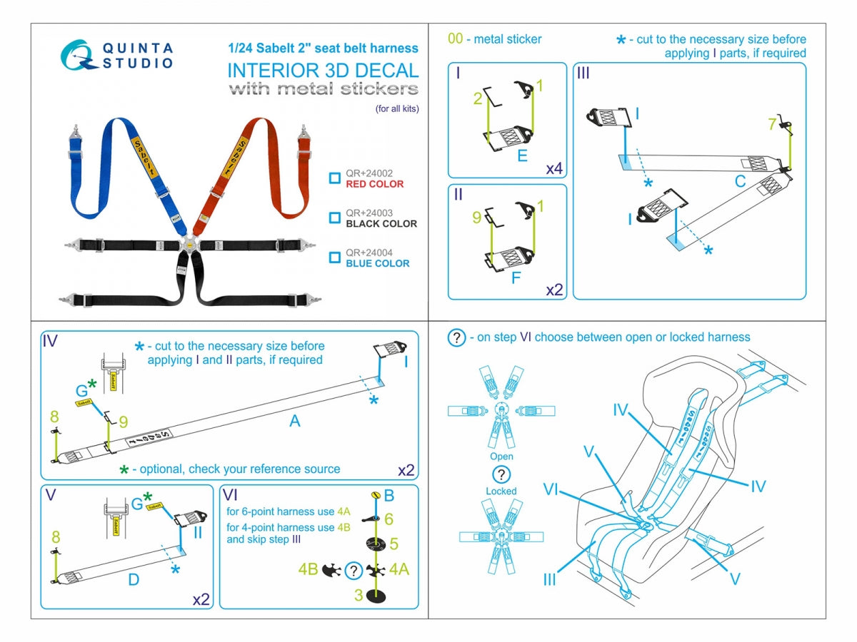 Quinta Studio QR+24004 Sabelt 2inch seat belt harness, blue (With metal buckles) (all kits) 1/24 – image 12