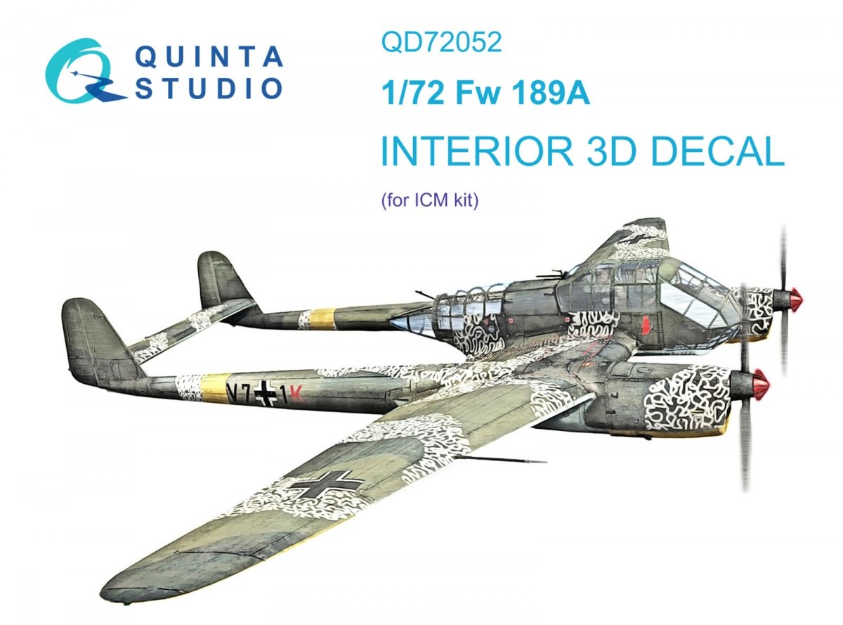 Quinta Studio QD72052 Fw 189A 3D-Printed &amp;amp; colored Interior on decal paper (ICM) 1/72
