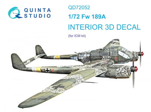 Quinta Studio QD72052 Fw 189A 3D-Printed &amp;amp; colored Interior on decal paper (ICM) 1/72