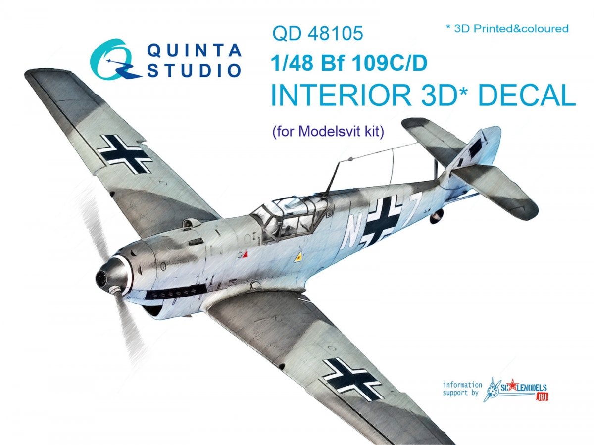 Quinta Studio QD48105 Bf 109C/D 3D-Printed &amp;amp; colored Interior on decal paper (for Modelsvit kit) 1/48