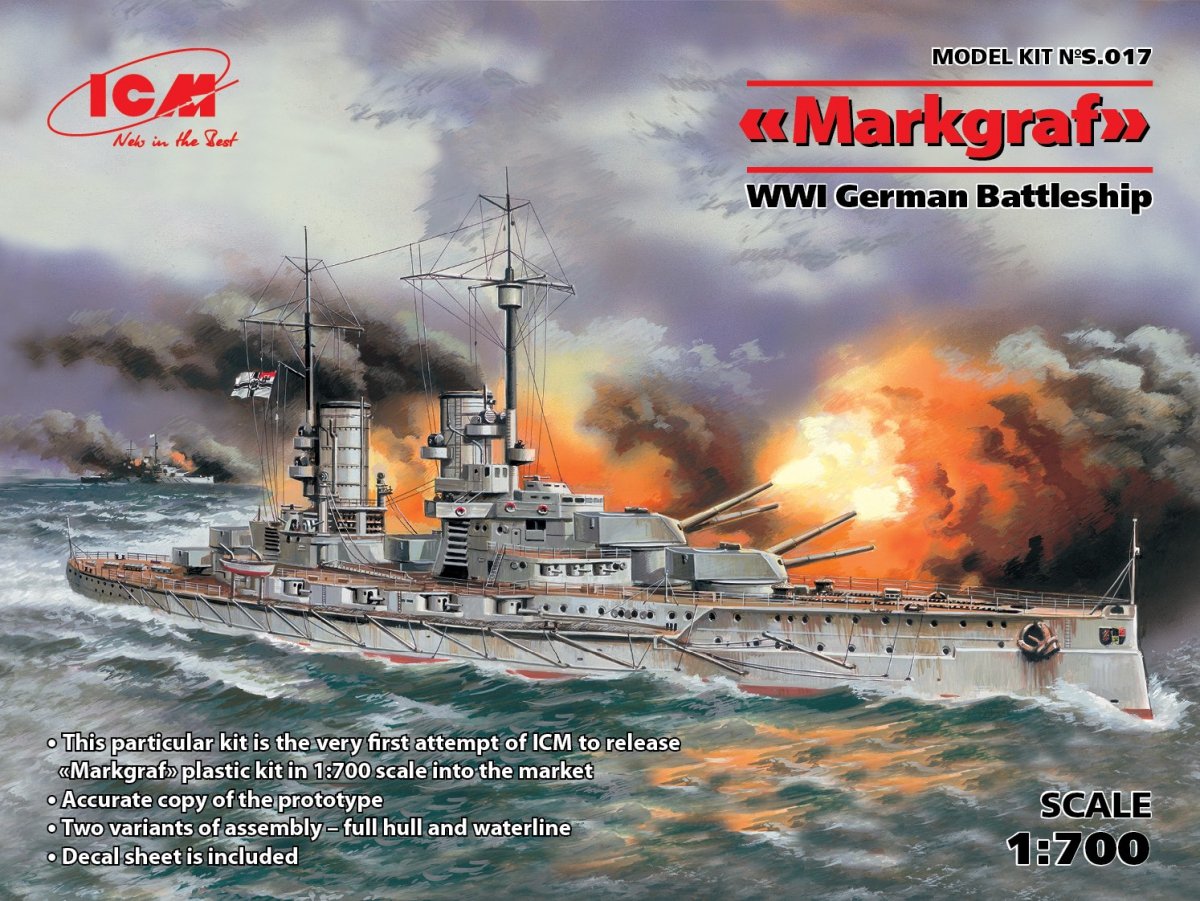 ICM S017 Markgraf (coque complète et ligne de flottaison), cuirassé allemand de la Première Guerre mondiale (1/700)