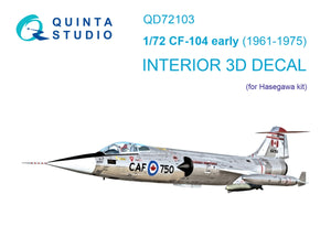 Quinta Studio QD72103 CF-104 early 3D-Printed &amp;amp; colored Interior on decal paper (Hasegawa) 1/72