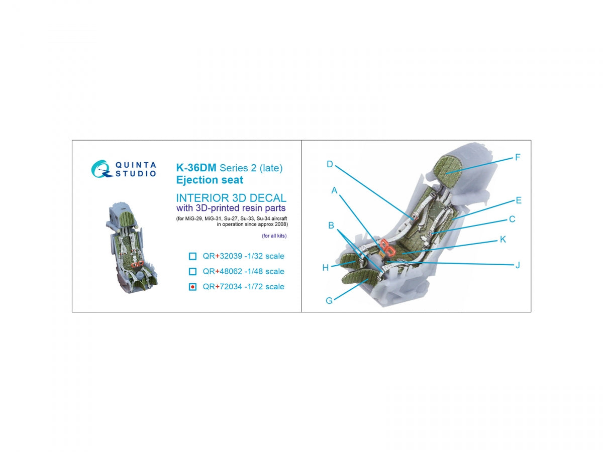 Quinta Studio QR+72034 K-36DM Series2 (late) ejection seat (for MiG-29, MiG-31, Su-27, Su-33, Su-34 aircraft since 2008) (All kits) 1/72 – imagen 6