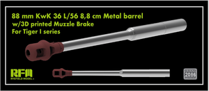 Rye Field Model 2086 88 mm KwK 36 L/56 8.8 cm Metal Barrel w/ 3D Printed Muzzle Brake for Tiger I Series 1/35