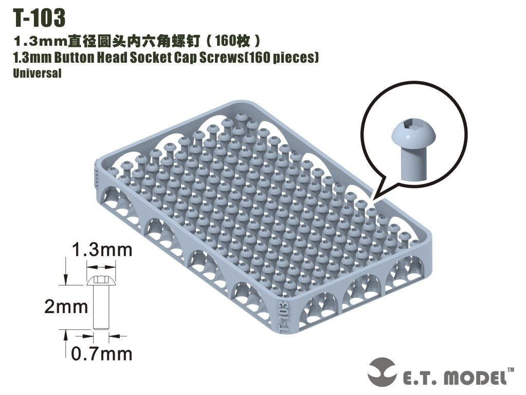 ET Model T-103 1.3mm Button Head Socket Cap Screws 160 pieces