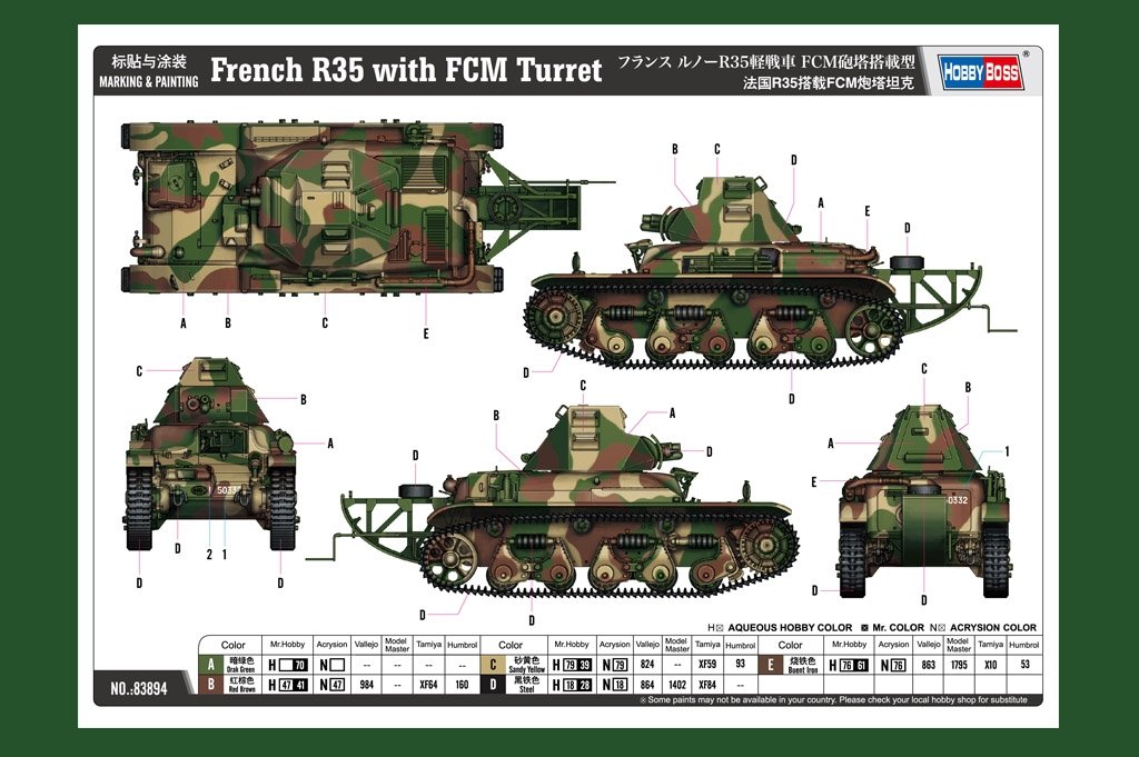 Hobby Boss 83894 French R35 with FCM turret tank 1/35 – obrázek 4