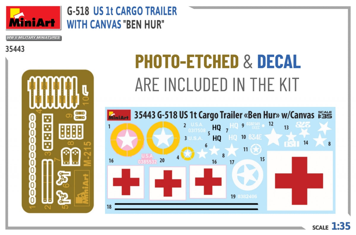 MiniArt 35443 G-518 US 1t CARGO TRAILER WITH CANVAS BEN HUR 1/35 – zdjęcie 2