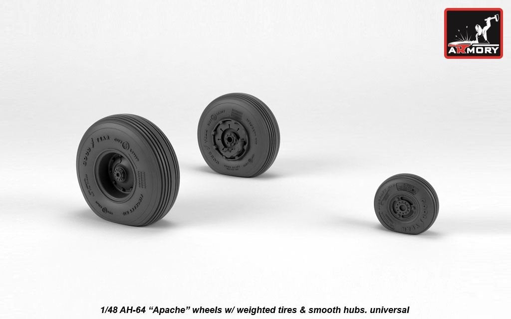 Armory Models AW48330 AH-64 Apache wheels w/ weighted tires, smooth hubs 1/48 – image 3