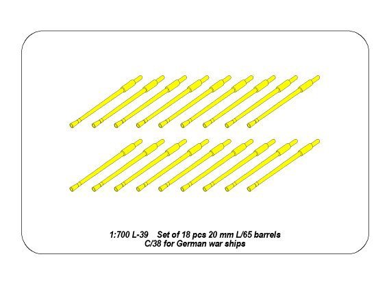 Aber 1/700L-39 Set of 18 pcs 20 mm L/65 C/38 gun barrels for German war ships 1/700 – image 4