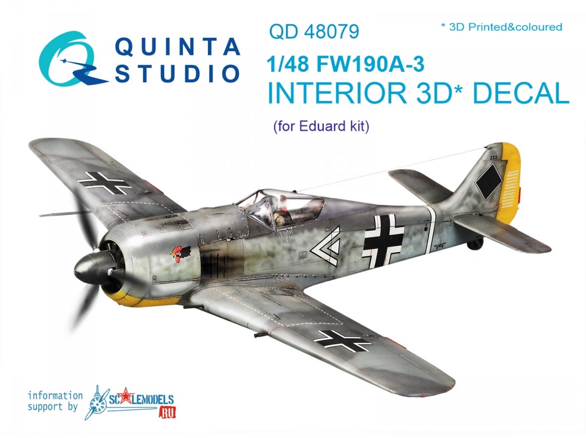 Quinta Studio QD48079 FW 190A-3 3D-Printed &amp;amp; colored Interior on decal paper (for Eduard kit) 1/48
