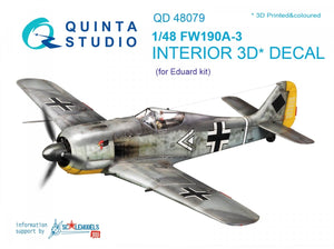 Quinta Studio QD48079 FW 190A-3 3D-Printed &amp;amp; colored Interior on decal paper (for Eduard kit) 1/48