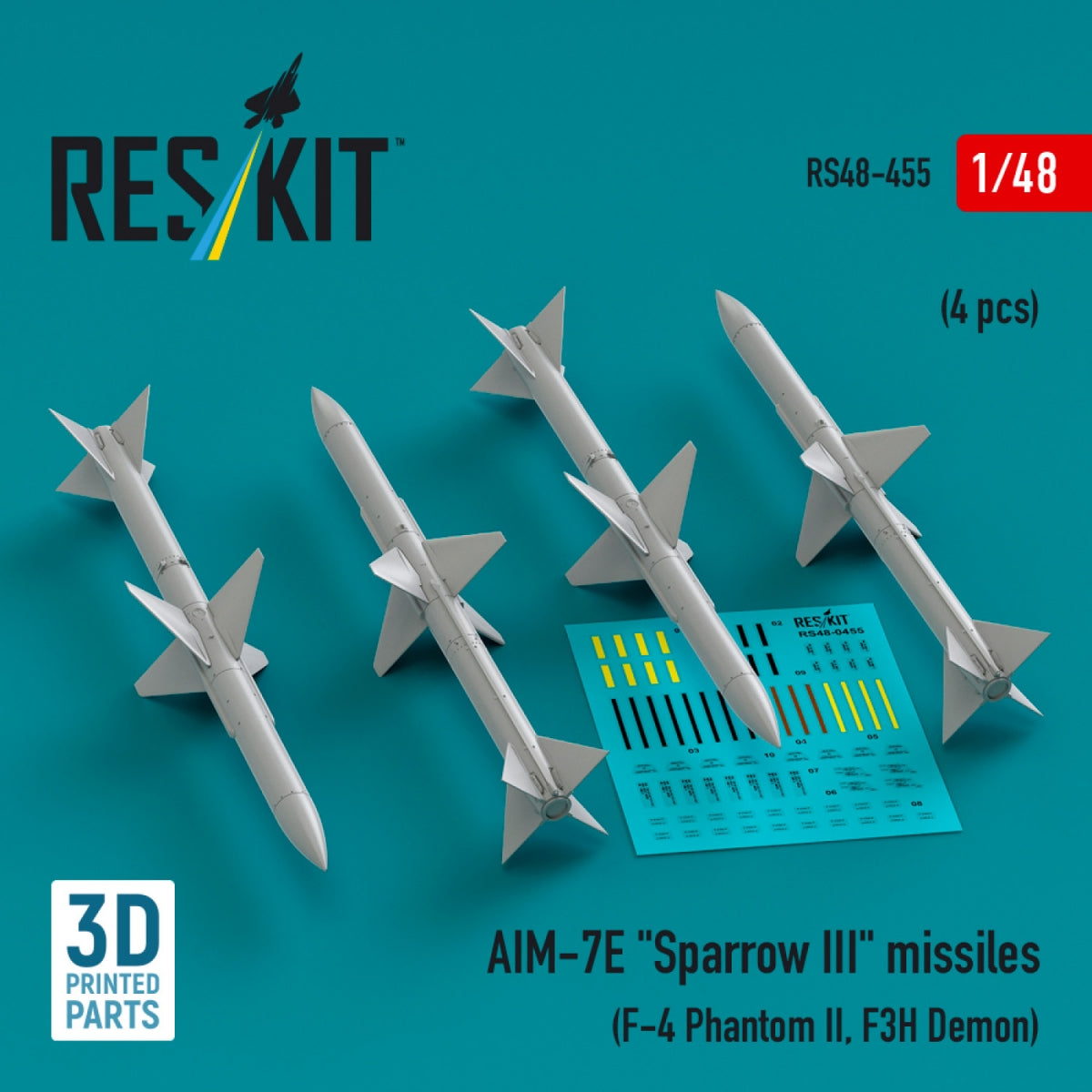 RESKIT RS48-0455 IM-7E &amp;quot;Sparrow III&amp;quot; missiles (4 pcs) (3D Printed) 1/48