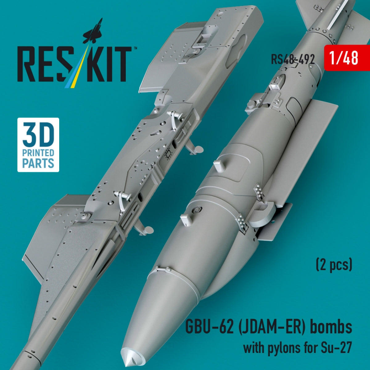 RESKIT RS48-0492 Bombes GBU-62 (JDAM-ER) avec pylônes pour Su-27 « Flanker » (2 pièces) (Impression 3D) 1/48