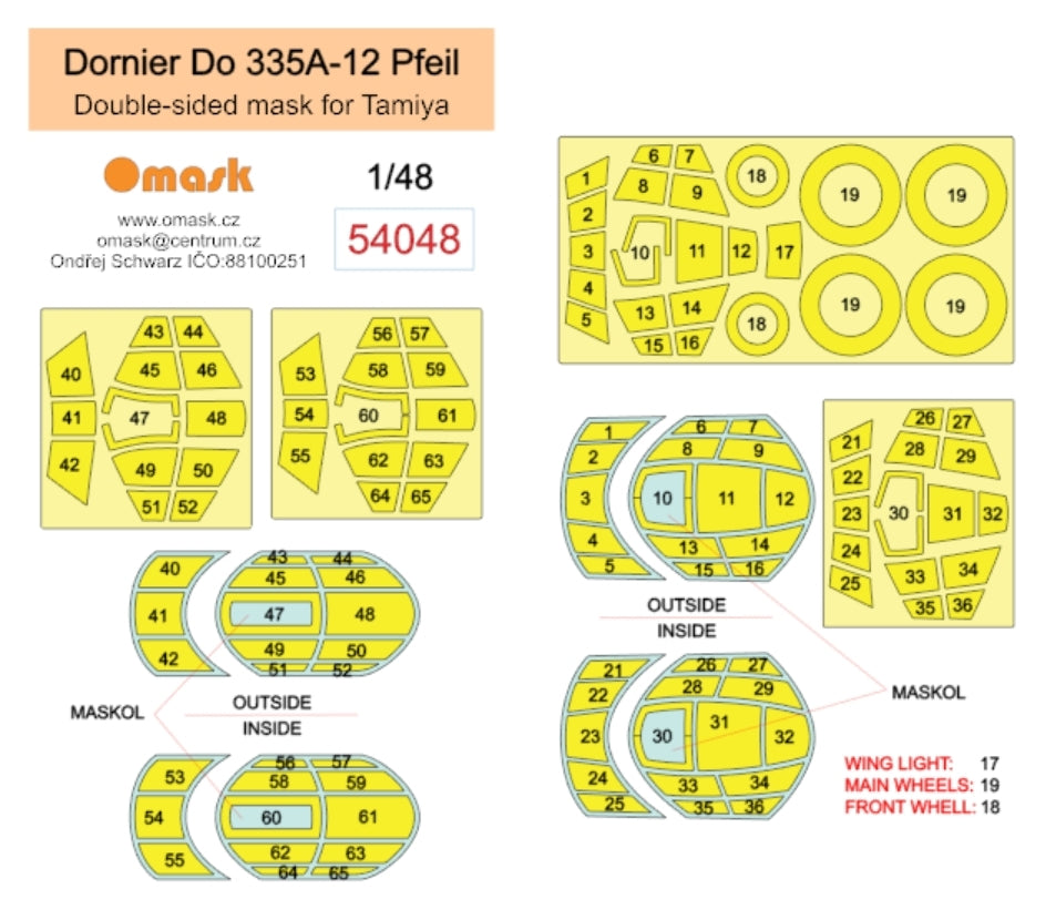Omask 54048 Dornier Do 335A-12 Pfeil double-sided mask (for Tamiya) 1/48 – obrázek 2