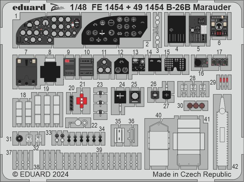 Eduard 491454 B-26B Marauder cockpit &amp; nose interior ICM 1/48