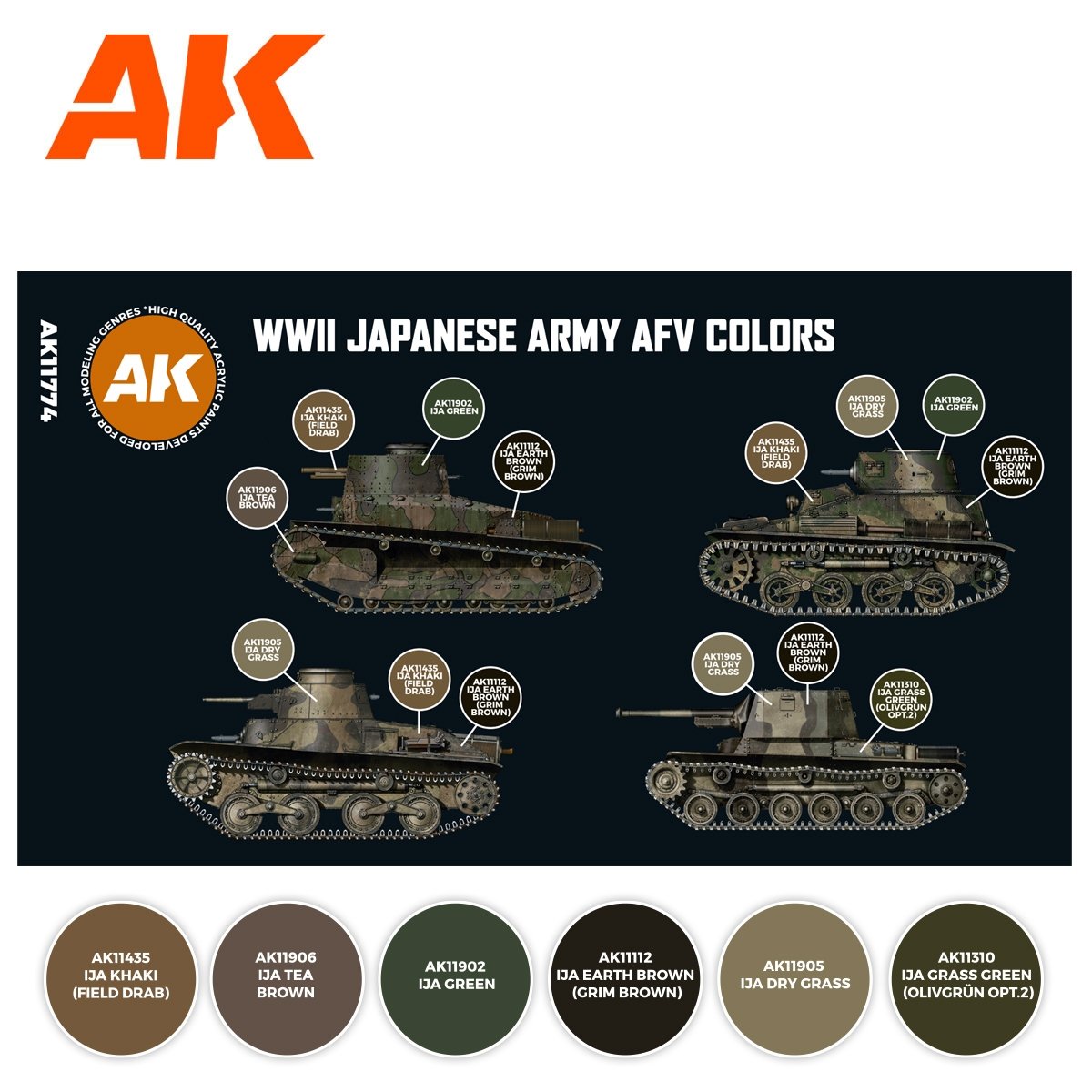 AK Interactive AK11774 WWII JAPANESE ARMY AFV COLORS 6x17 ml – image 2