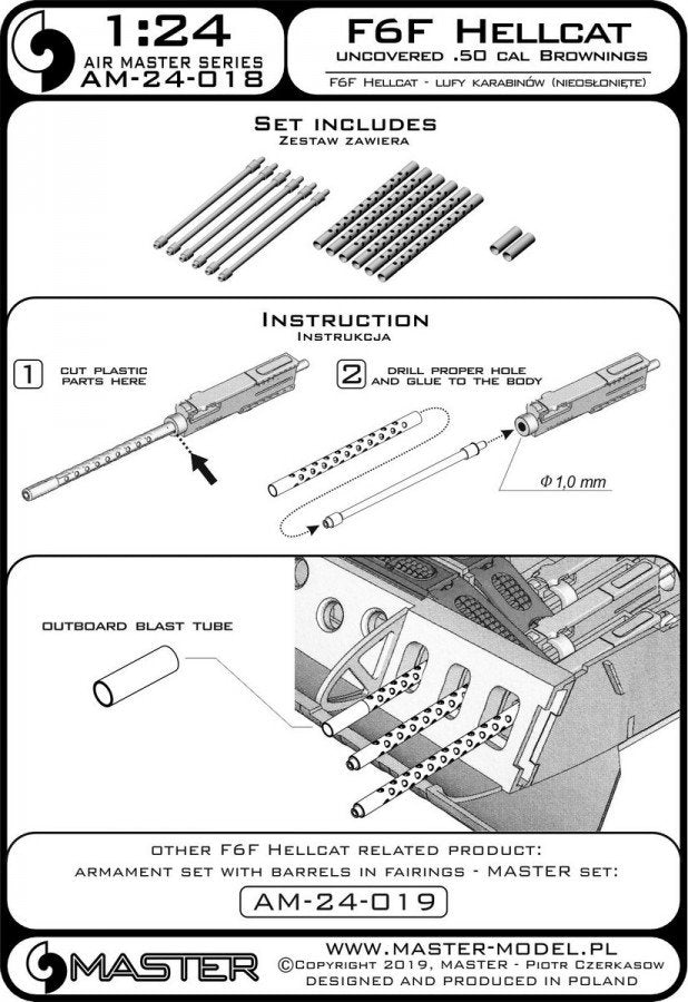 Master AM-24-018 F6F Hellcat - early armament (Browning .50 cal MGs with perforated radiator) 1/24 – obrázek 5