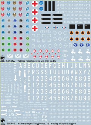 ToRo Model 35D68 - Polish Army vehicles Unit insignia, registration numbers 76 pattern &amp;amp; stencils 1/35