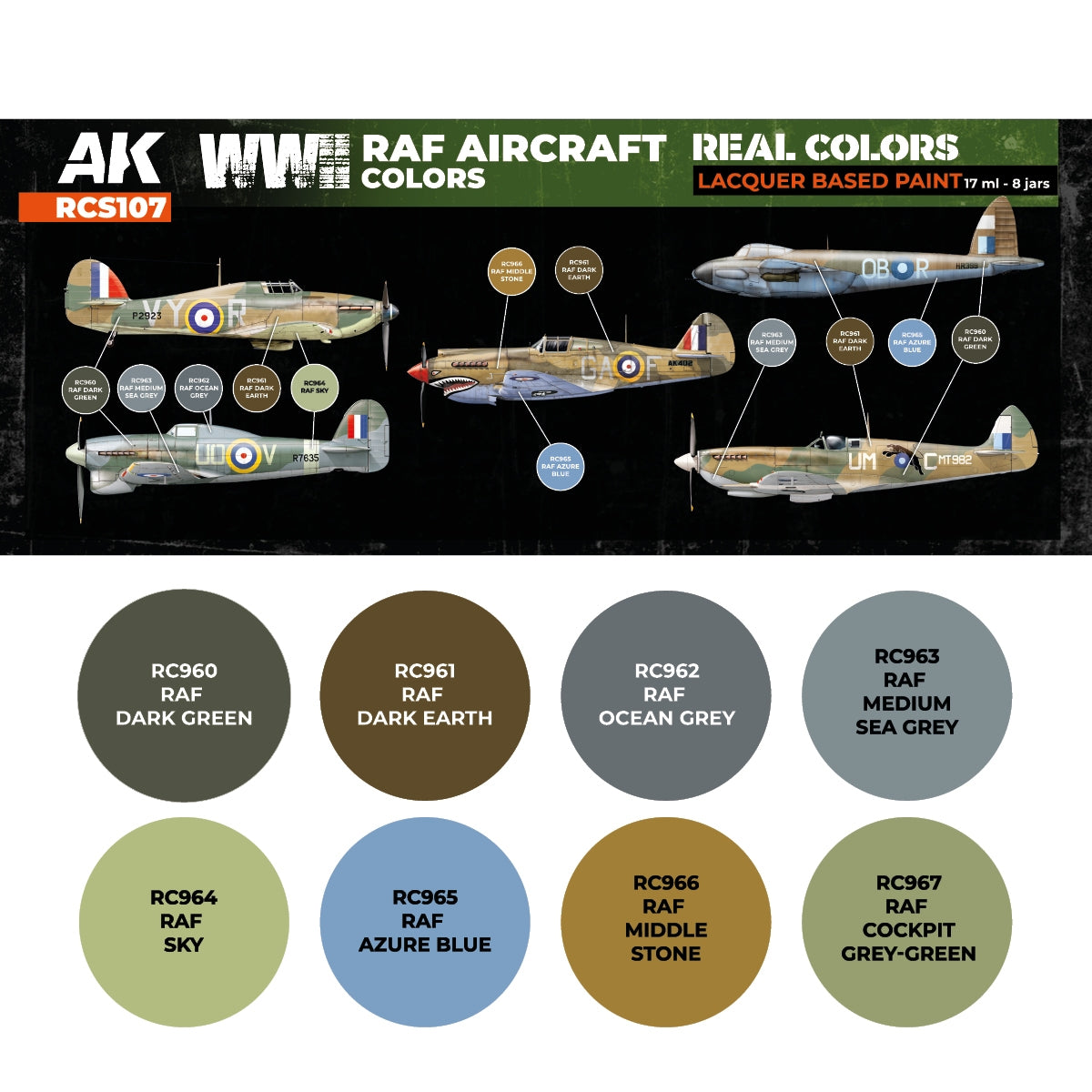 AK Interactive RCS107 WWII RAF Aircraft Colors 8x17ml – imagen 2