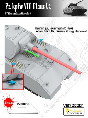 Vespid Models VS720001 Pz.Kpfw. VIII Maus V2 German Super Heavy Tank 1/72 – immagine 4
