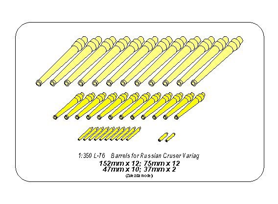Aber 350L-76 Barrels set for Russian Cruisier “Varyag”: 152mm x 12; 75mm x 12; 47mm x 10; 37mm x 2 1/350