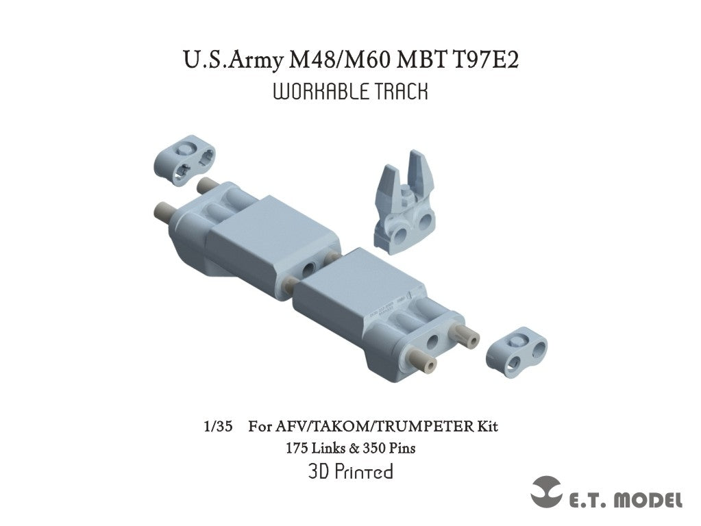 Chenilles fonctionnelles ET Model P35-074 pour char de combat principal M48/M60 de l'armée américaine (T97E2) (impression 3D) pour maquette AFV/TAKOM/TRUMPETER au 1/35 
