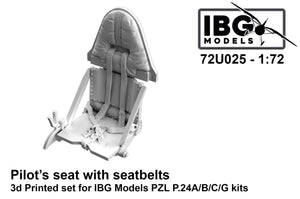 IBG 72U025 Pilot&amp;#39;s Seat w/Seatbelts for PZL P.24A/B/C/G - 3D Printed Set 1/72