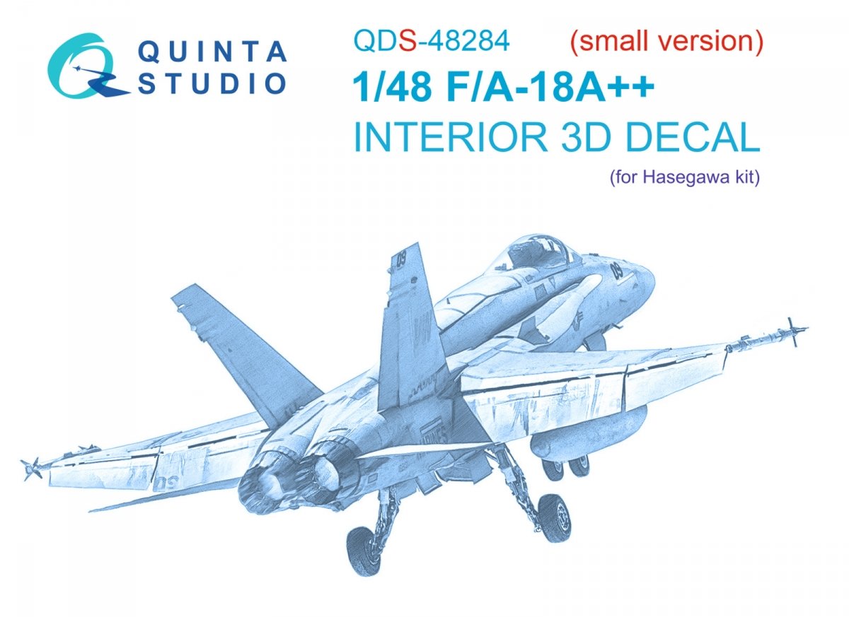 Quinta Studio QDS-48284 F/A-18A++ 3D-Printed &amp; colored Interior on decal paper (Hasegawa) (Small version) 1/48