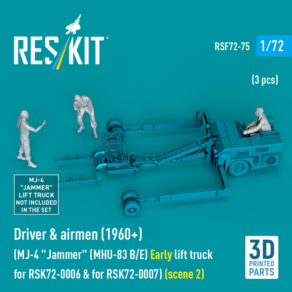 RESKIT RSF72-0075 Conducteur et aviateurs (1960+) (3 pièces) (MJ-4 « Jammer » (MHU-83 B/E) Chariot élévateur ancien pour RSK72-0006 et RSK72-0007) (scène 2) (Impression 3D) 1/72  – image 3