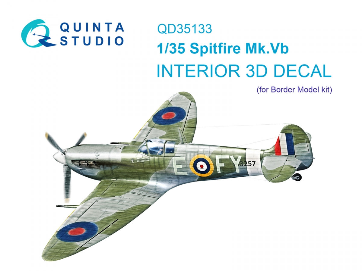 Quinta Studio QD35133 Spitfire Mk. Vb 3D-Printed colored Interior on decal paper (Border model) 1/35