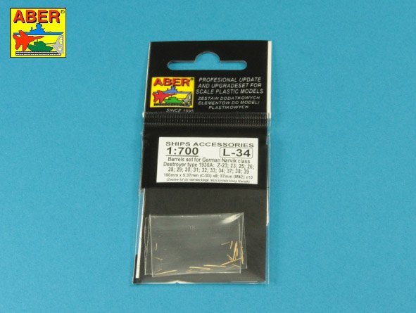 Aber 1/700L-34 Set of Barrels for Narvic class destroyers type 1936A: 150mm x 5; 37mm x 8; 37mm(M42) x 10; 1/700 – image 6