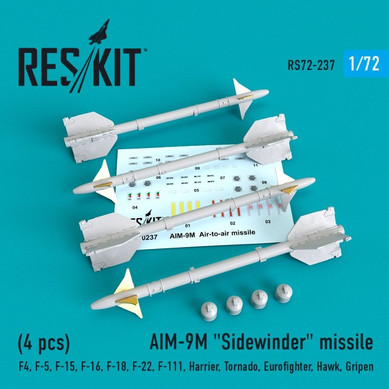 RESKIT RS72-0237 AIM-9M &amp;quot;Sidewinder&amp;quot; missile (4 PCS) 1/72