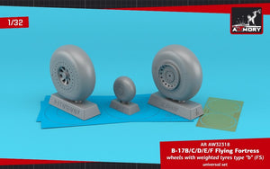 Armory Models AW32318 B-17B/C/D/E/F Flying Fortress wheels w/ weighted tires type “b” (FS) PE hubcaps 1/32