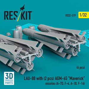 RESKIT RS32-0519 LAU-88 with (2 pcs) AGM-65 &amp;quot;Maverick&amp;quot; missiles (6 pcs) (3D Printed) 1/32 – obrázek 2