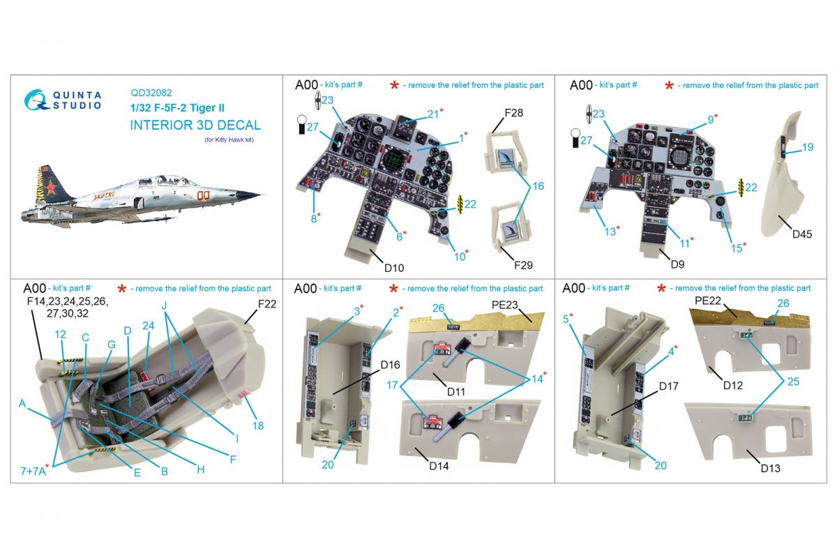 Quinta Studio QD32082 F-5F-2 3D-Printed colored Interior on decal paper (KittyHawk) 1/32 – Bild 12