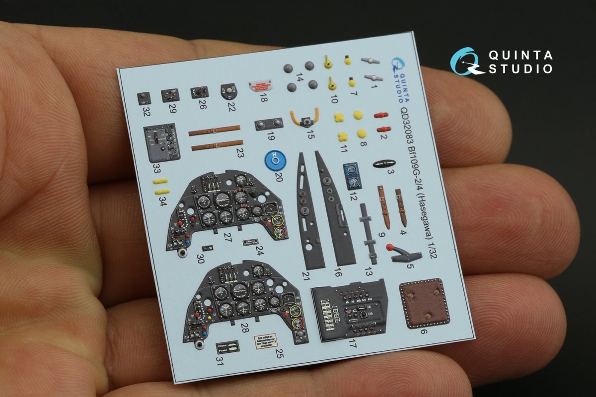 Quinta Studio QD32083 Bf 109G-2/G-4 3D-Printed &amp;amp; colored Interior on decal paper (Hasegawa) 1/32 – image 2