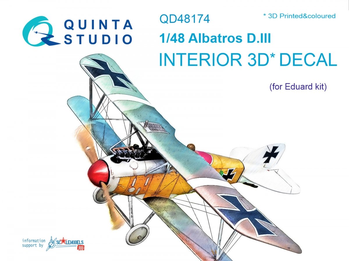 Quinta Studio QD48174 Albatros D.III 3D-Printed &amp;amp; colored Interior on decal paper (for Eduard kit) 1/48
