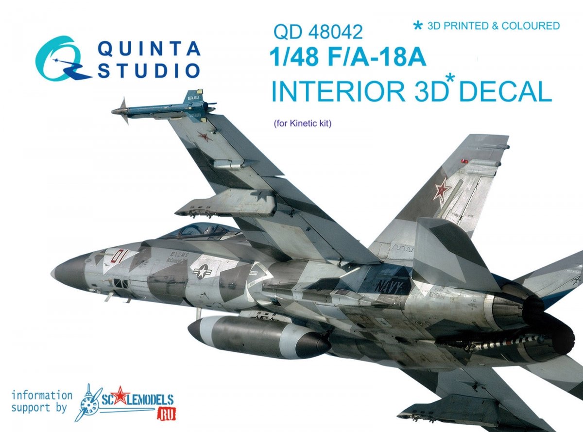 Quinta Studio QD48042 F/A-18A 3D-Printed &amp;amp; colored Interior on decal paper (for Kinetic) 1/48