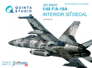 Quinta Studio QD48042 F/A-18A 3D-Printed &amp;amp; colored Interior on decal paper (for Kinetic) 1/48