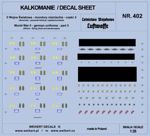 Weikert Decals DEC402 German Uniforms - Part 3 - Luftwaffe - Air Force Personnel and Paratroopers 1/35