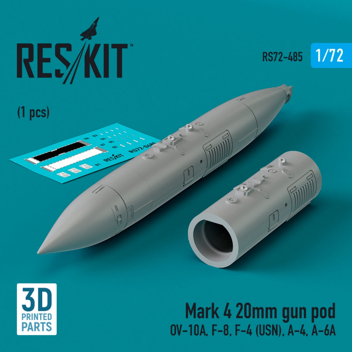 RESKIT RS72-0485 Mark 4 20mm gun pod (1 pcs) (3D Printed) 1/72