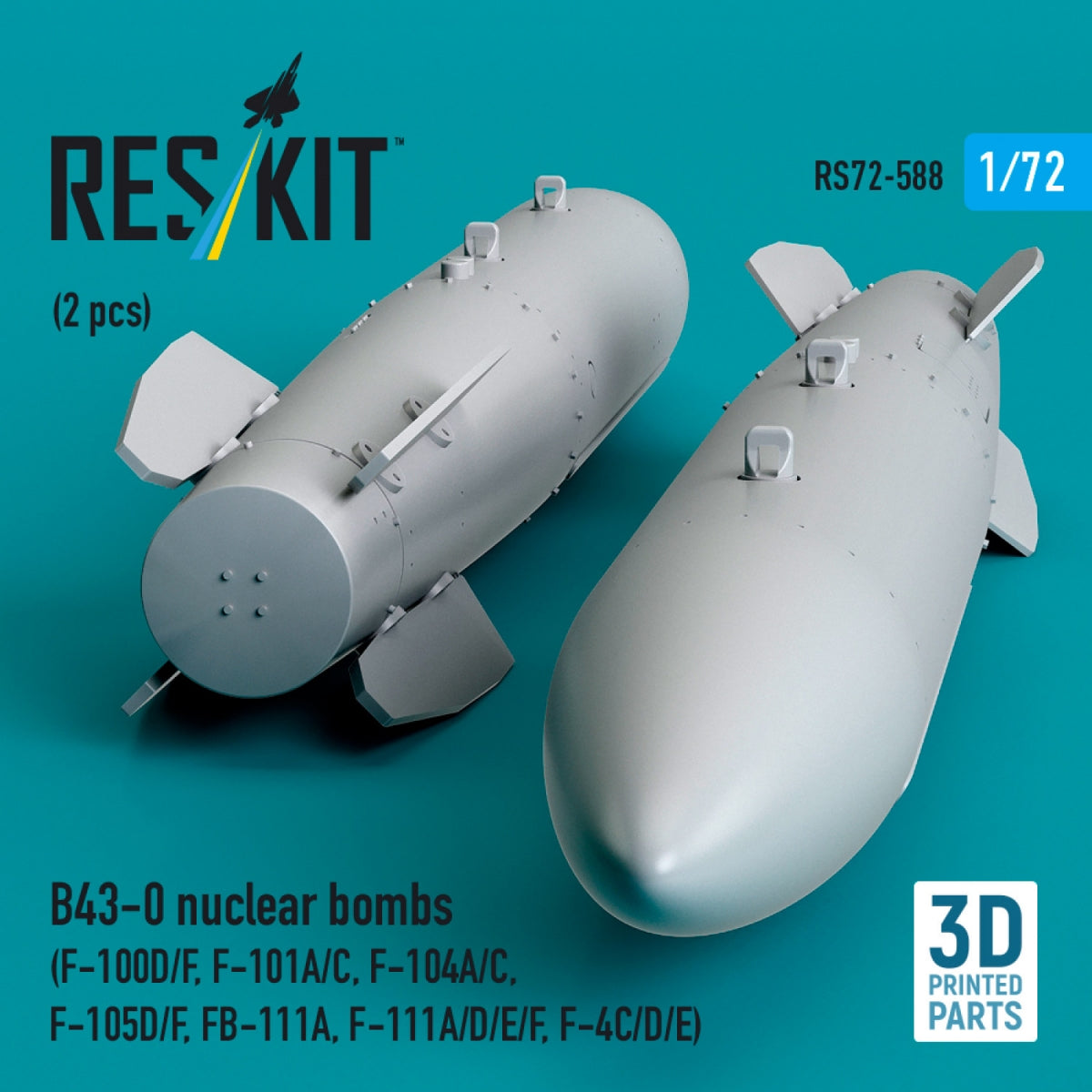 RESKIT RS72-0588 B43-0 nuclear bombs (2 pcs) (F-100D/F, F-101A/C, F-104A/C, F-105D/F, FB-111A, F-111A/E/D/F, F-4C/D/E) (3D Printed) 1/72