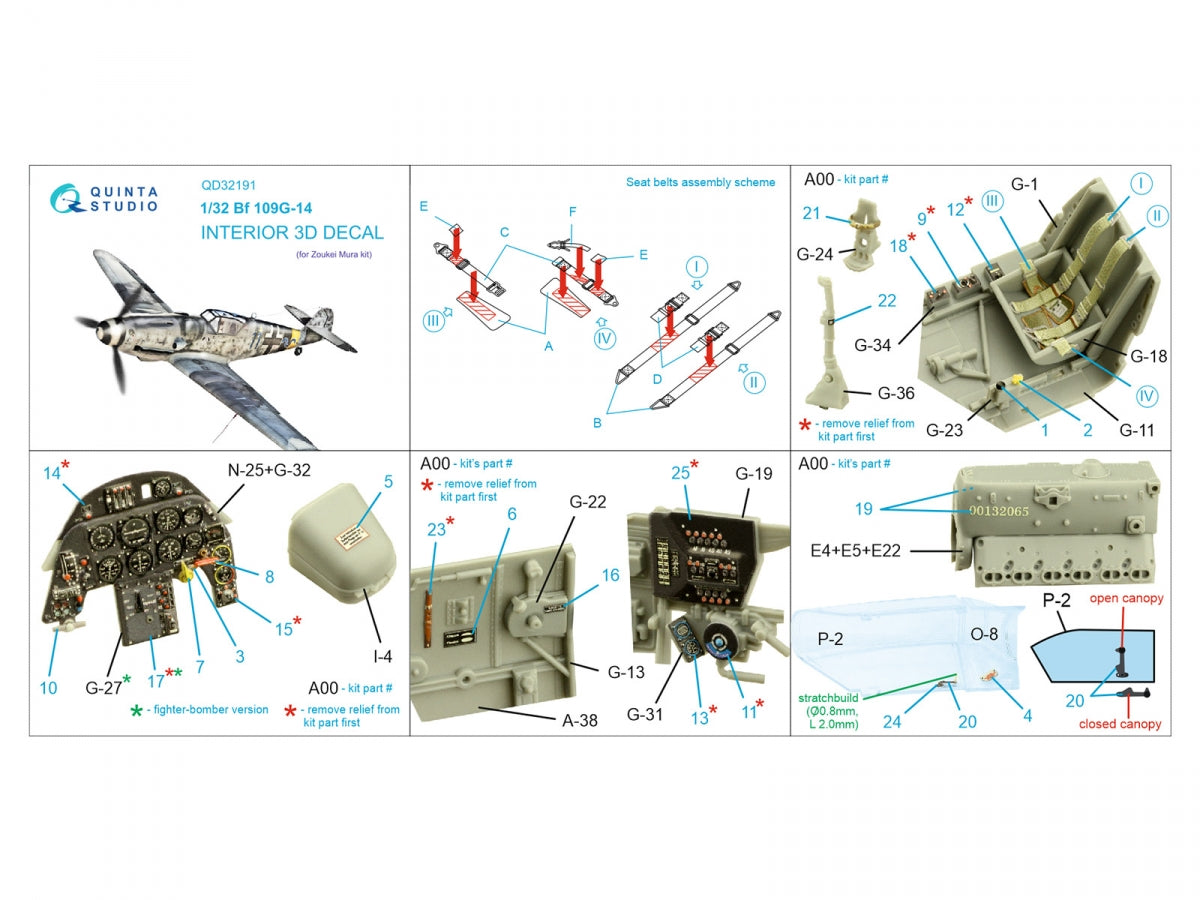 Quinta Studio QD32191 Bf 109G-14 3D-Printed colored Interior on decal paper (Zoukei Mura SWS) 1/32 – image 2