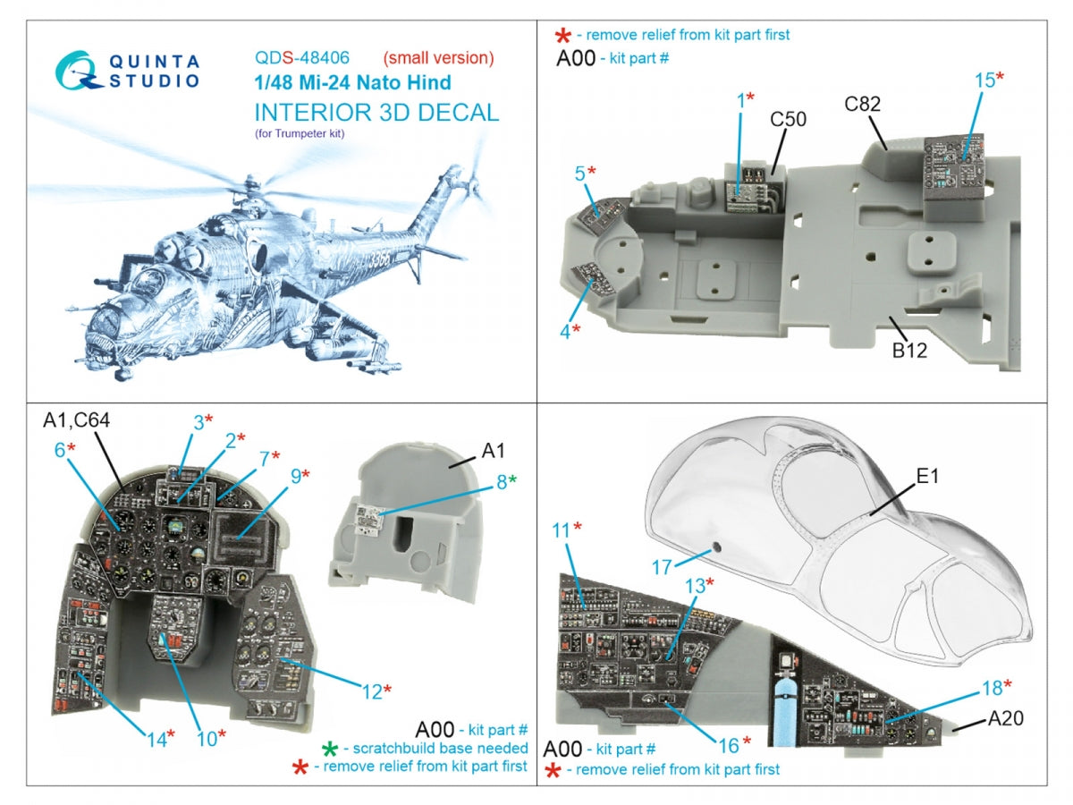 Quinta Studio QDS-48406 Mi-24 Nato Hind 3D-Printed &amp;amp; colored Interior on decal paper (Trumpeter)(Small version) 1/48 – image 2
